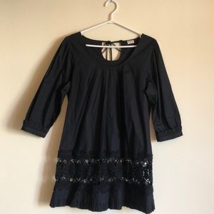 Euphorium | Black Crochet Ruffle Trim Cotton Dress